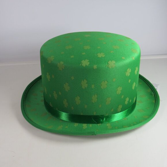 St Patrick's Day Satin Fabric Top Hat with tone on tone shamrocks - Picture 4 of 12